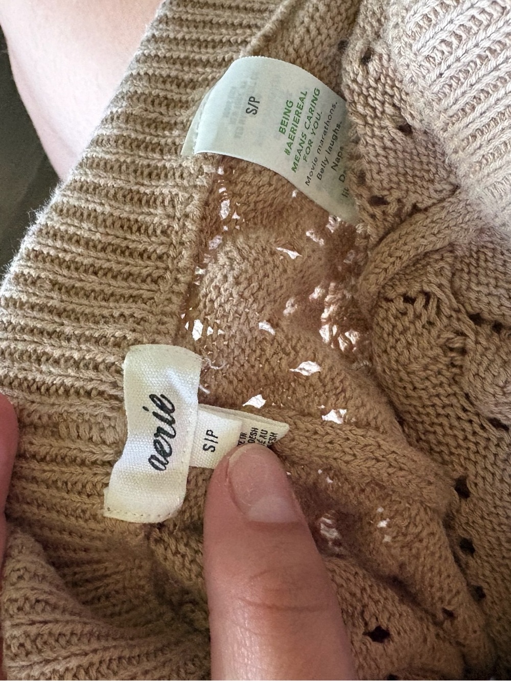 Aerie Crochet Knit Shorts Tan Nude Open Stitch Ruffle Scallop Beach Coverup S - Picture 4 of 4